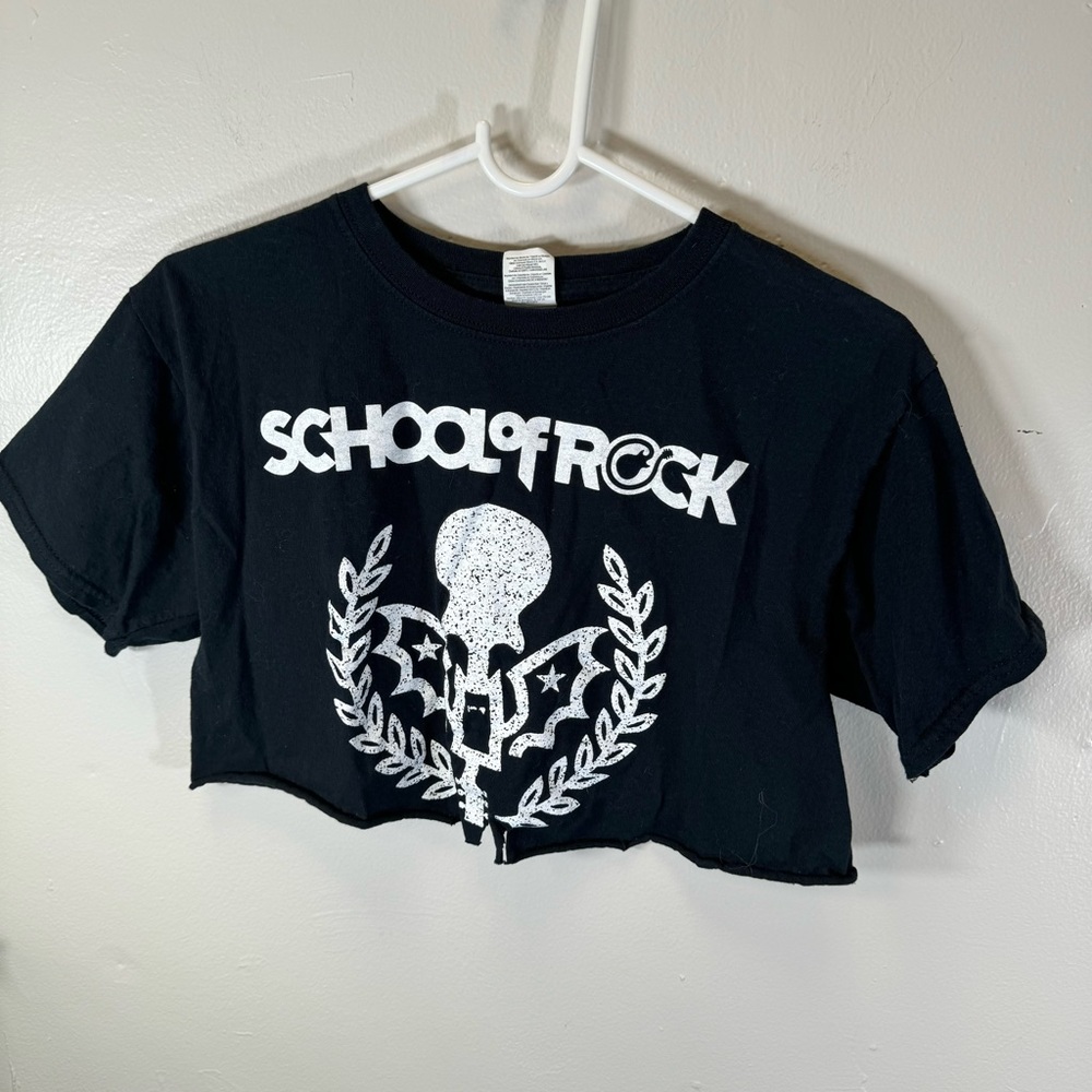 School of Rock cropped tee shirt crop top black white small 100% Cotton